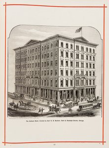 The Ashland Block op Clark en Randolph Streets, Chicago, Illustratie in The Merchants and Manufacturers of Chicago Illustrated, 1873